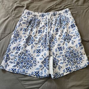 Men's Athletic Swim Shorts - White with Blue Print
